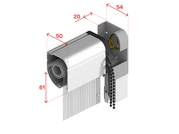 Placă unică pentru ghidaj telescopic, capăt și casetă de 50 mm cu lănțișor extern pe stânga