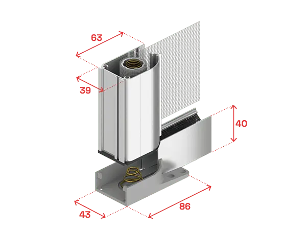 Placă, capăt, casetă rotundă de 40 mm, ghidaj inferior înalt de 40 mm (la cerere)